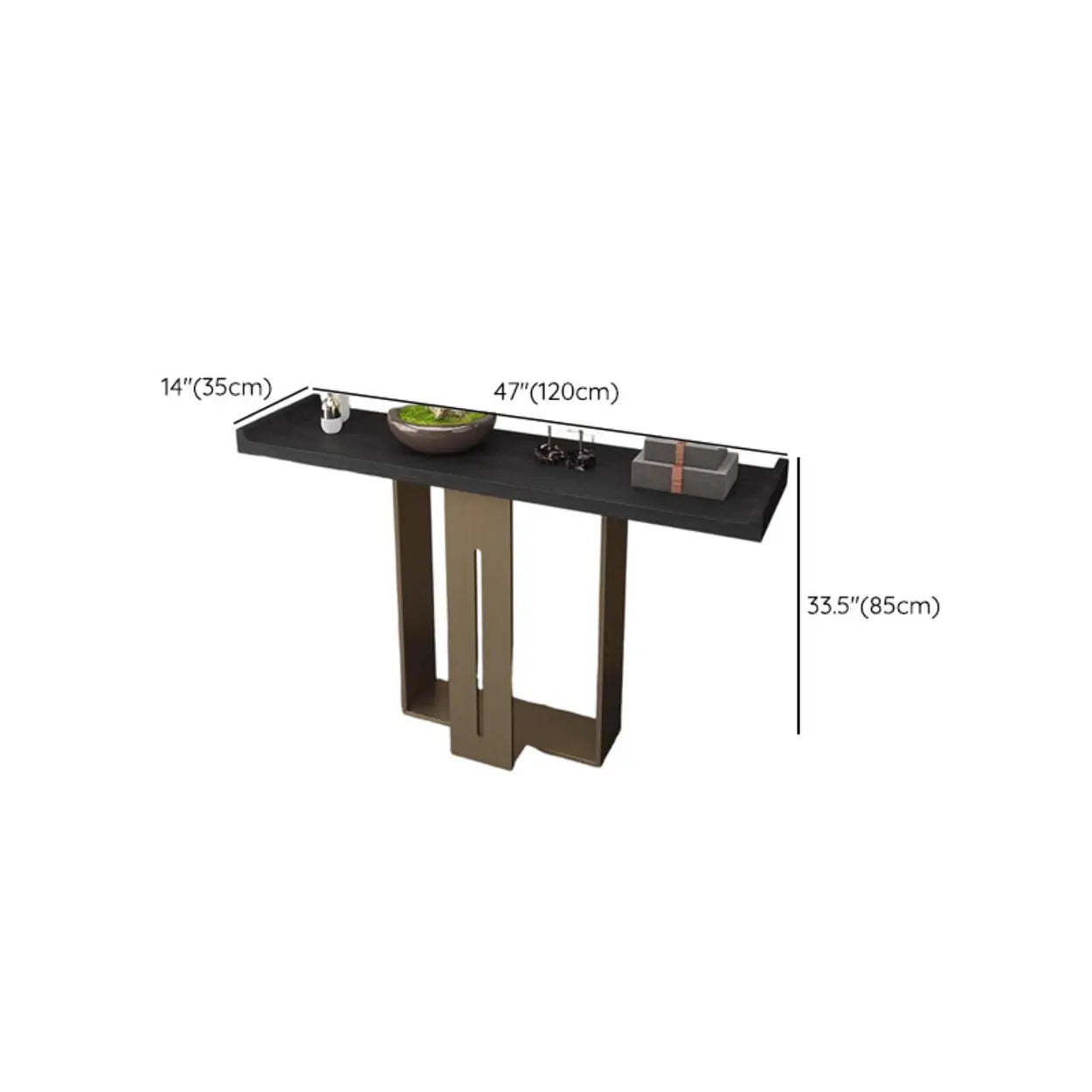 Modern Black Geometric Metal-Base Console Table