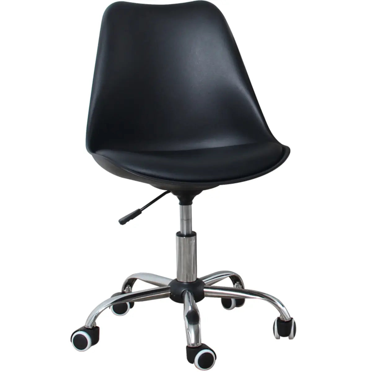 Modern Black Ergonomic Adjustable Stool with Wheels — Plastic / Light Gray