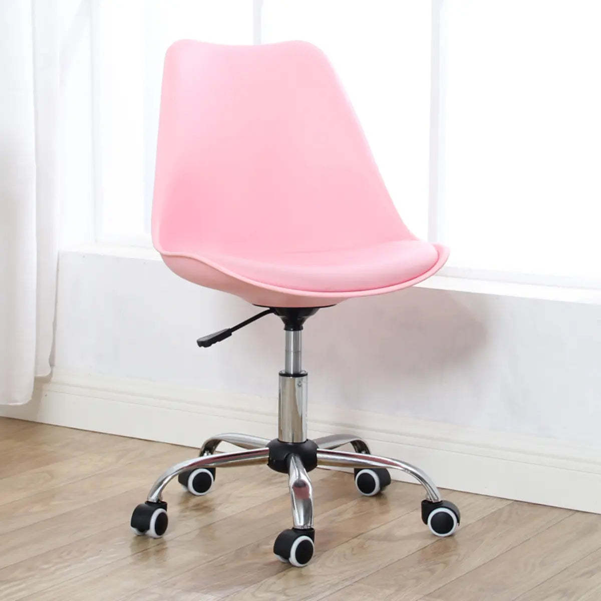 Modern Black Ergonomic Adjustable Stool with Wheels — Plastic / White