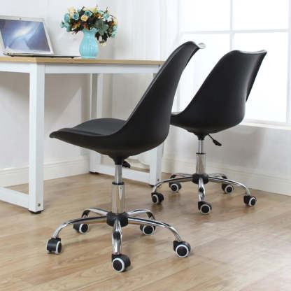 Modern Black Ergonomic Adjustable Stool with Wheels — Linen / Light Blue