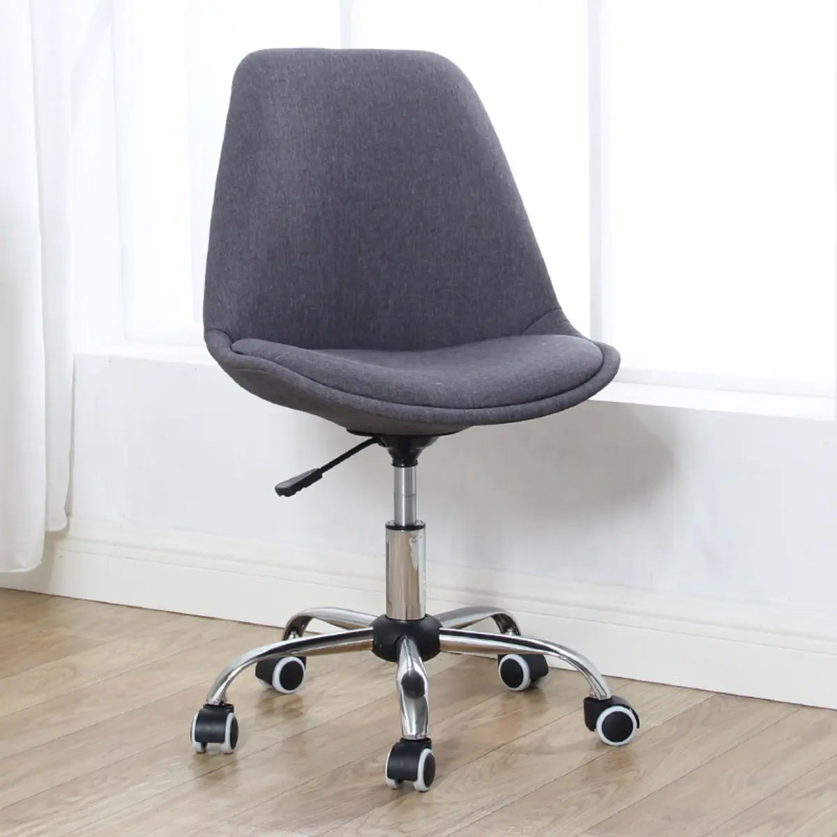Modern Black Ergonomic Adjustable Stool with Wheels — Linen / Pink