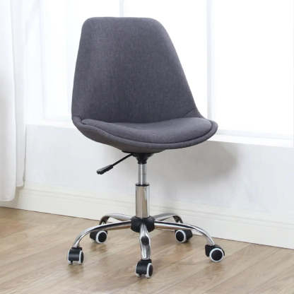 Modern Black Ergonomic Adjustable Stool with Wheels — Linen / Pink
