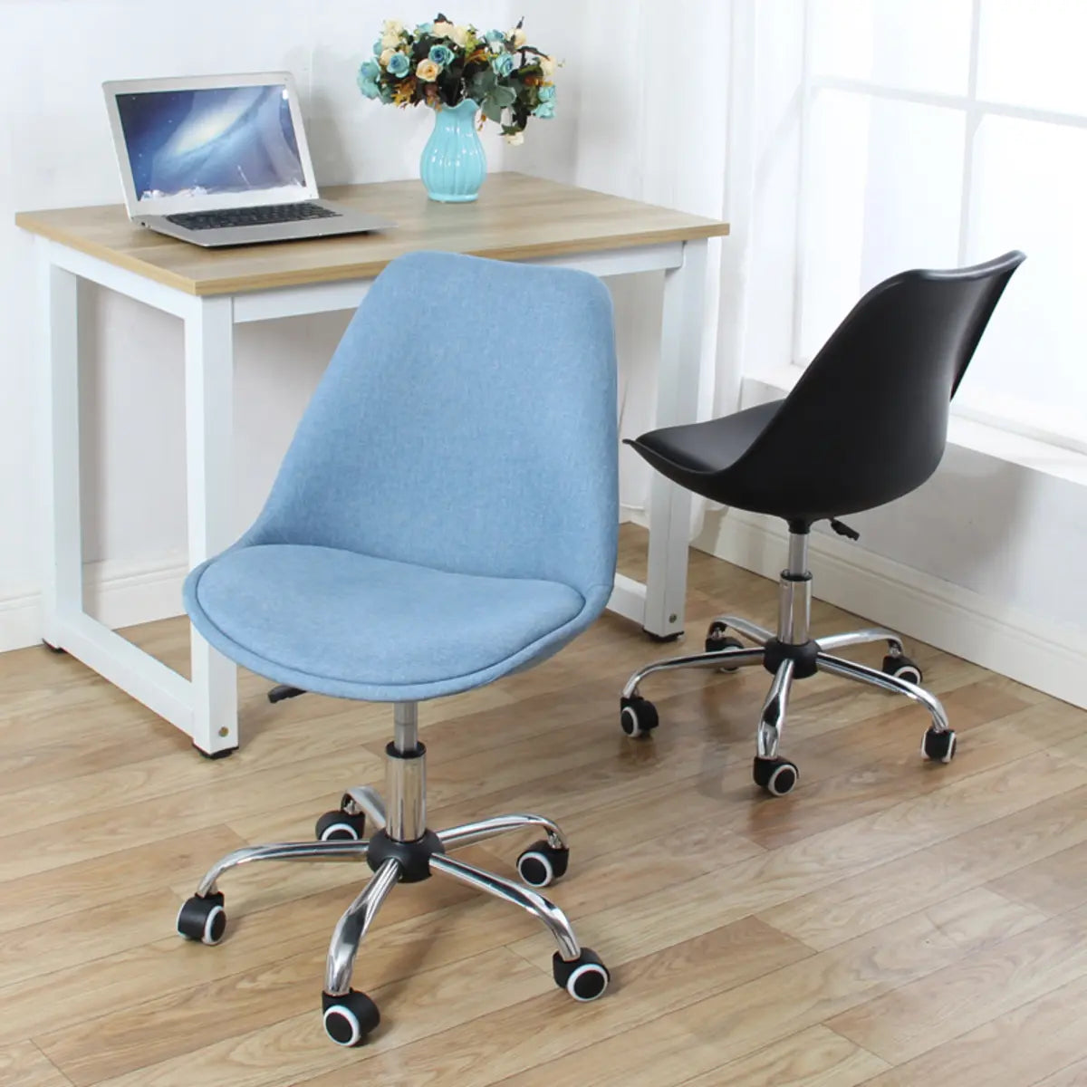 Modern Black Ergonomic Adjustable Stool with Wheels — Linen / Yellow