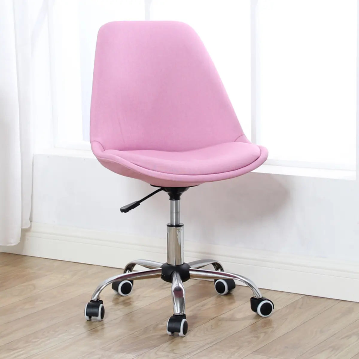 Modern Black Ergonomic Adjustable Stool with Wheels — Plastic / Pink