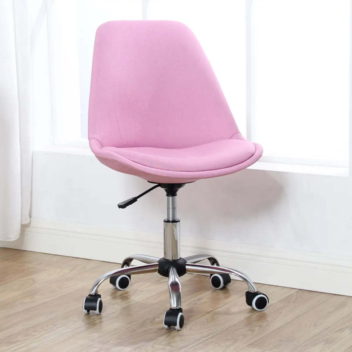 Modern Black Ergonomic Adjustable Stool with Wheels — Plastic / Pink