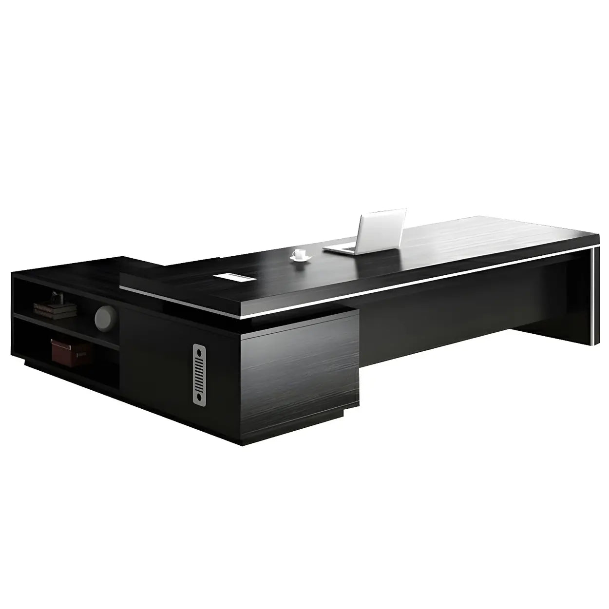 Modern Black Wood L-Shape Executive Desk — Right Hand Return / Table Only
