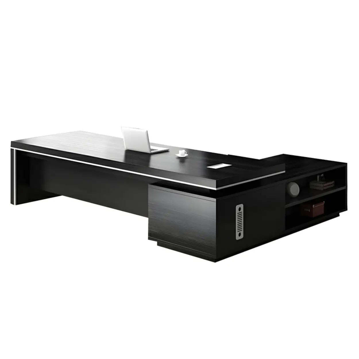 Modern Black Wood L-Shape Executive Desk — Left Hand Return / Table Only