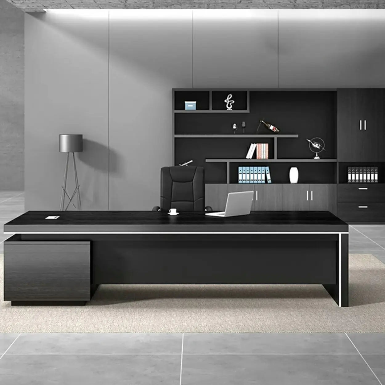 Modern Black Wood L-Shape Executive Desk — Left Hand Return / Table Only
