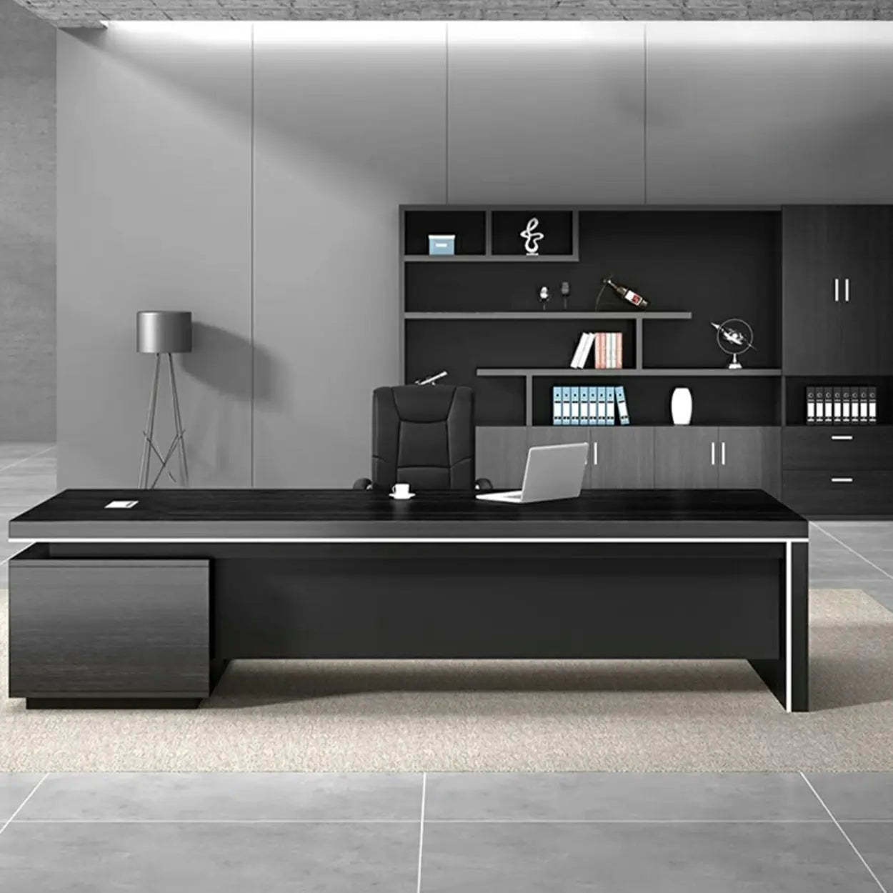 Modern Black Wood L-Shape Executive Desk — Left Hand Return / Table Only