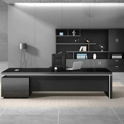 Modern Black Wood L-Shape Executive Desk — Left Hand Return / Table Only