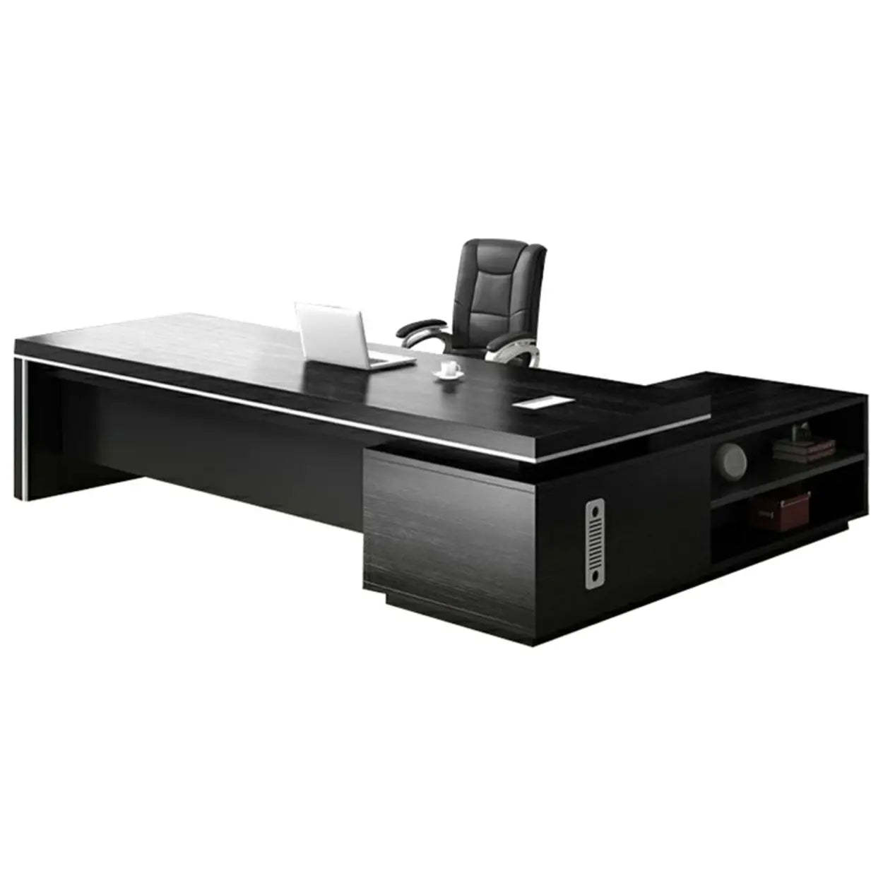 Modern Black Wood L-Shape Executive Desk — Left Hand Return / Table Only