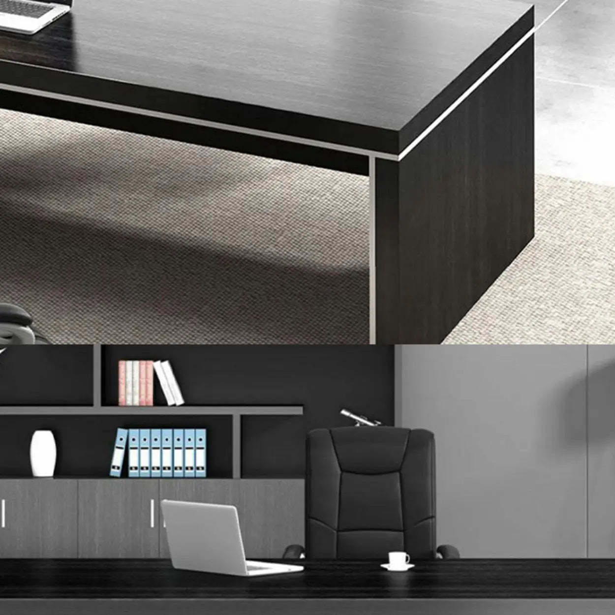 Modern Black Wood L-Shape Executive Desk — Left Hand Return / Table Only