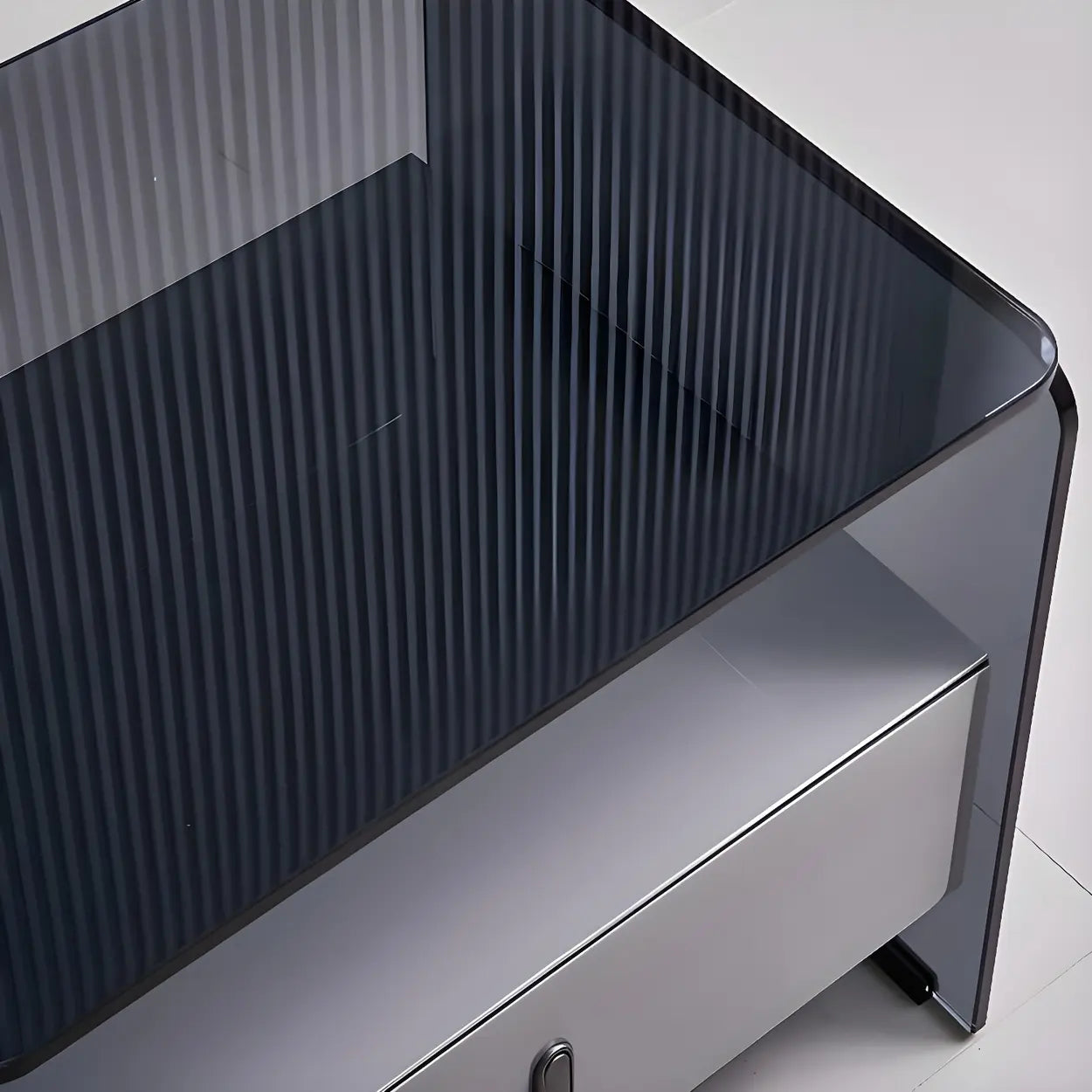 Modern Black Glass Nightstand with Drawer