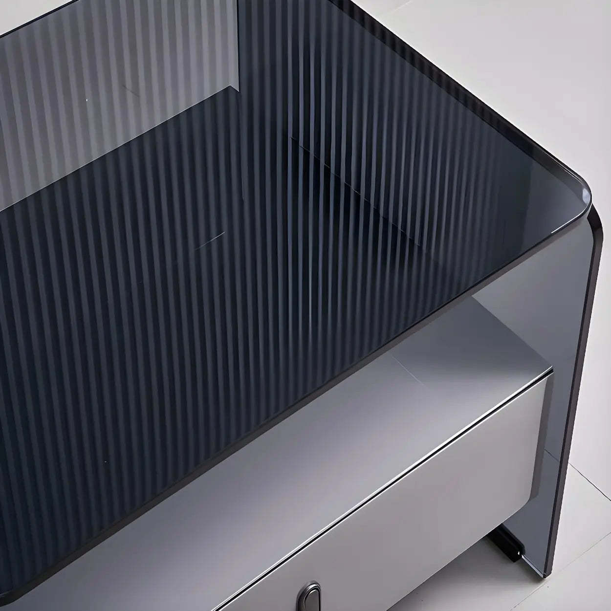 Modern Black Glass Nightstand with Drawer