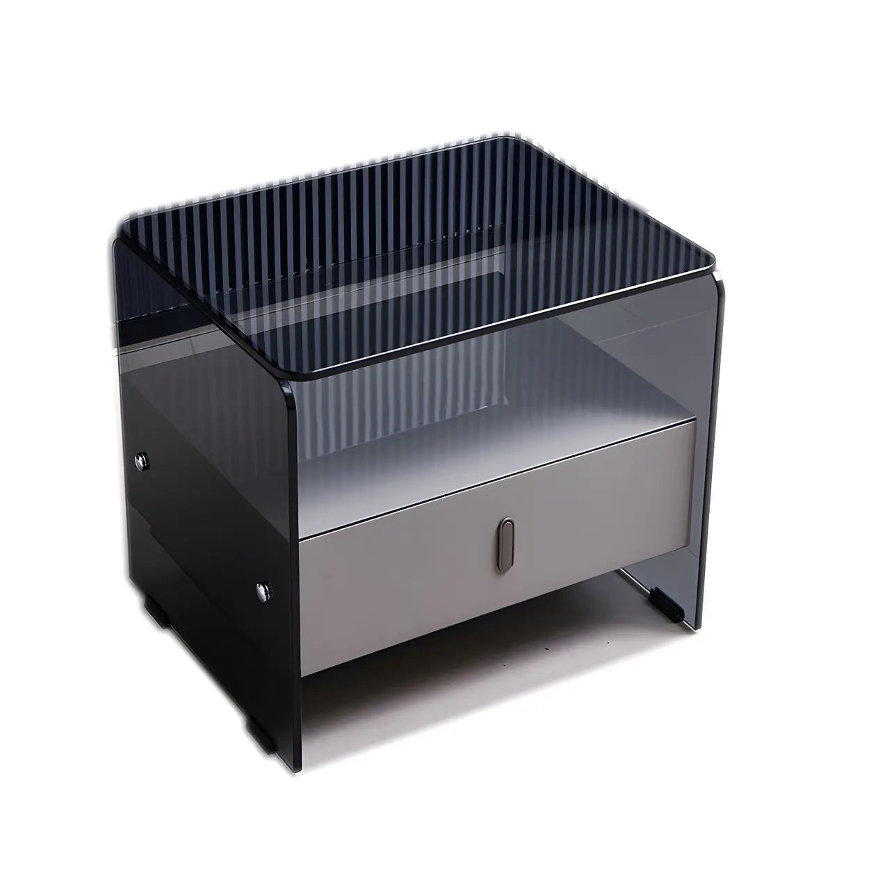 Modern Black Glass Nightstand with Drawer