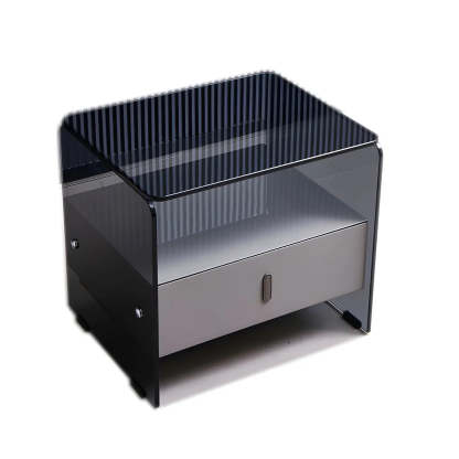 Modern Black Glass Nightstand with Drawer