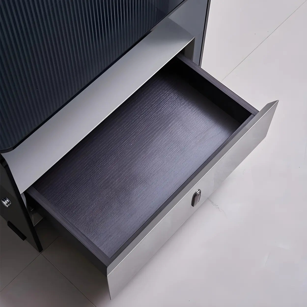 Modern Black Glass Nightstand with Drawer