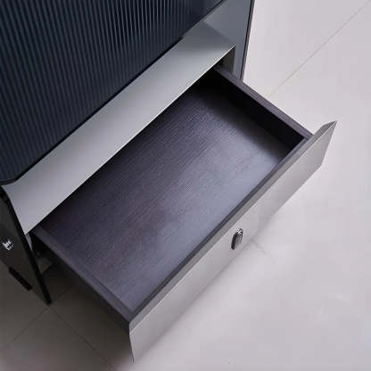 Modern Black Glass Nightstand with Drawer