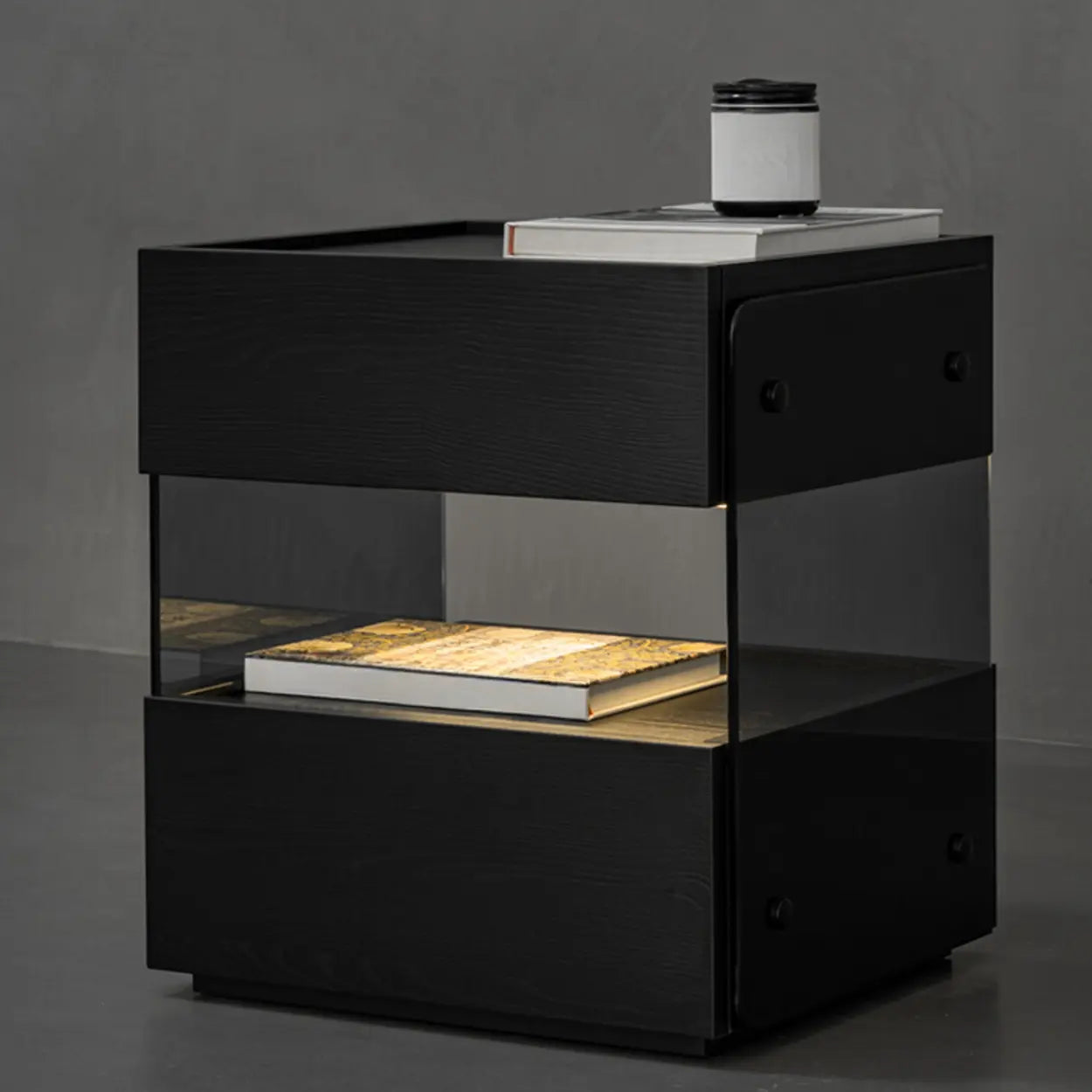 Modern Black Nightstand with Drawer and Open Shelf — Black