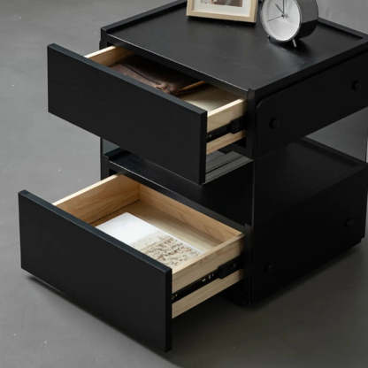 Modern Black Nightstand with Drawer and Open Shelf