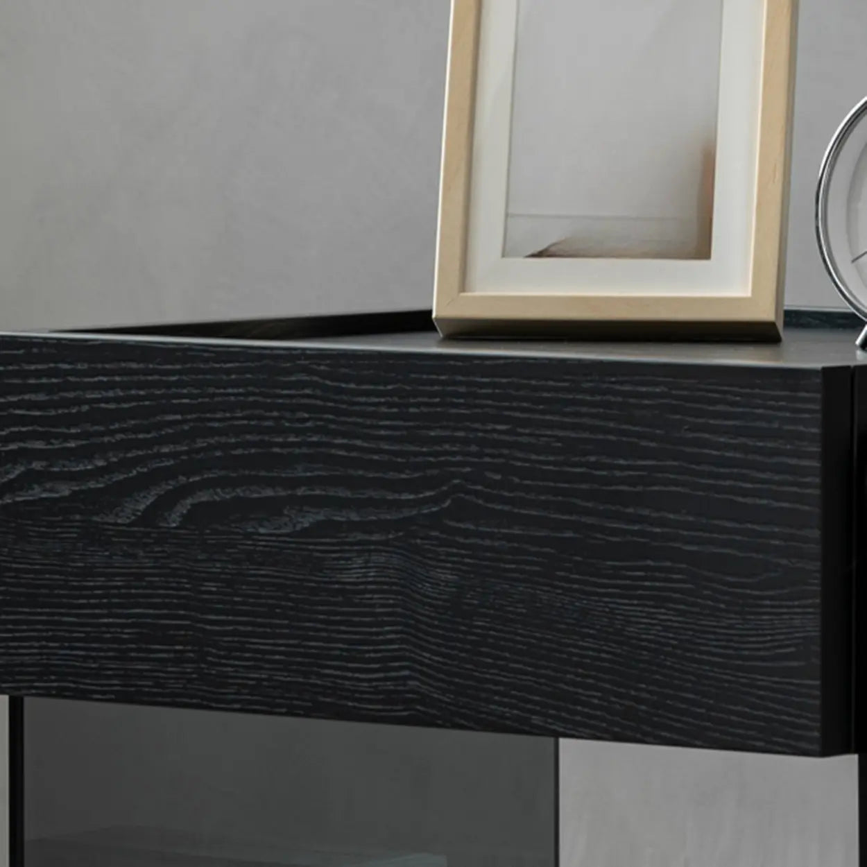Modern Black Nightstand with Drawer and Open Shelf