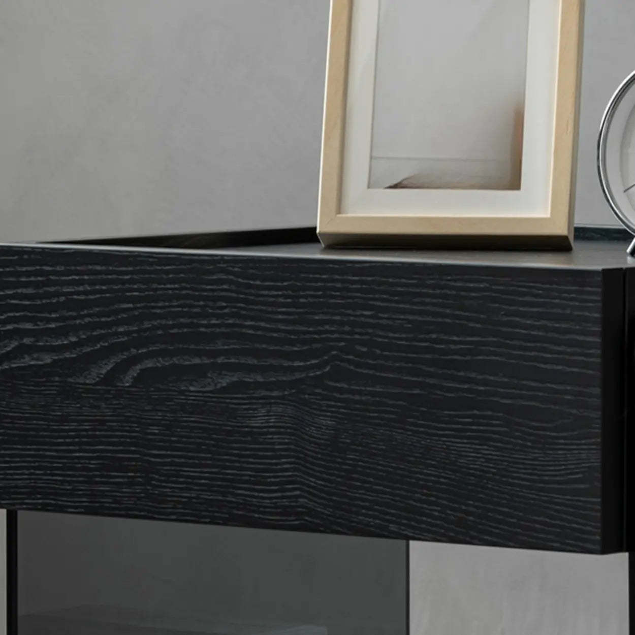 Modern Black Nightstand with Drawer and Open Shelf