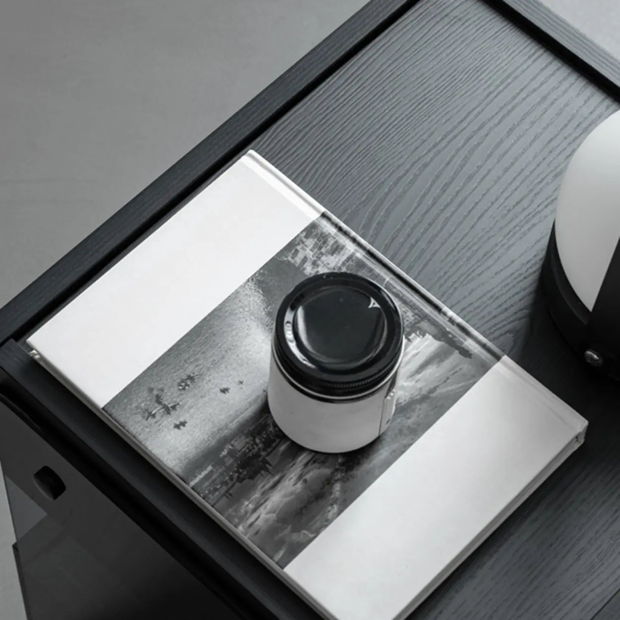 Modern Black Nightstand with Drawer and Open Shelf