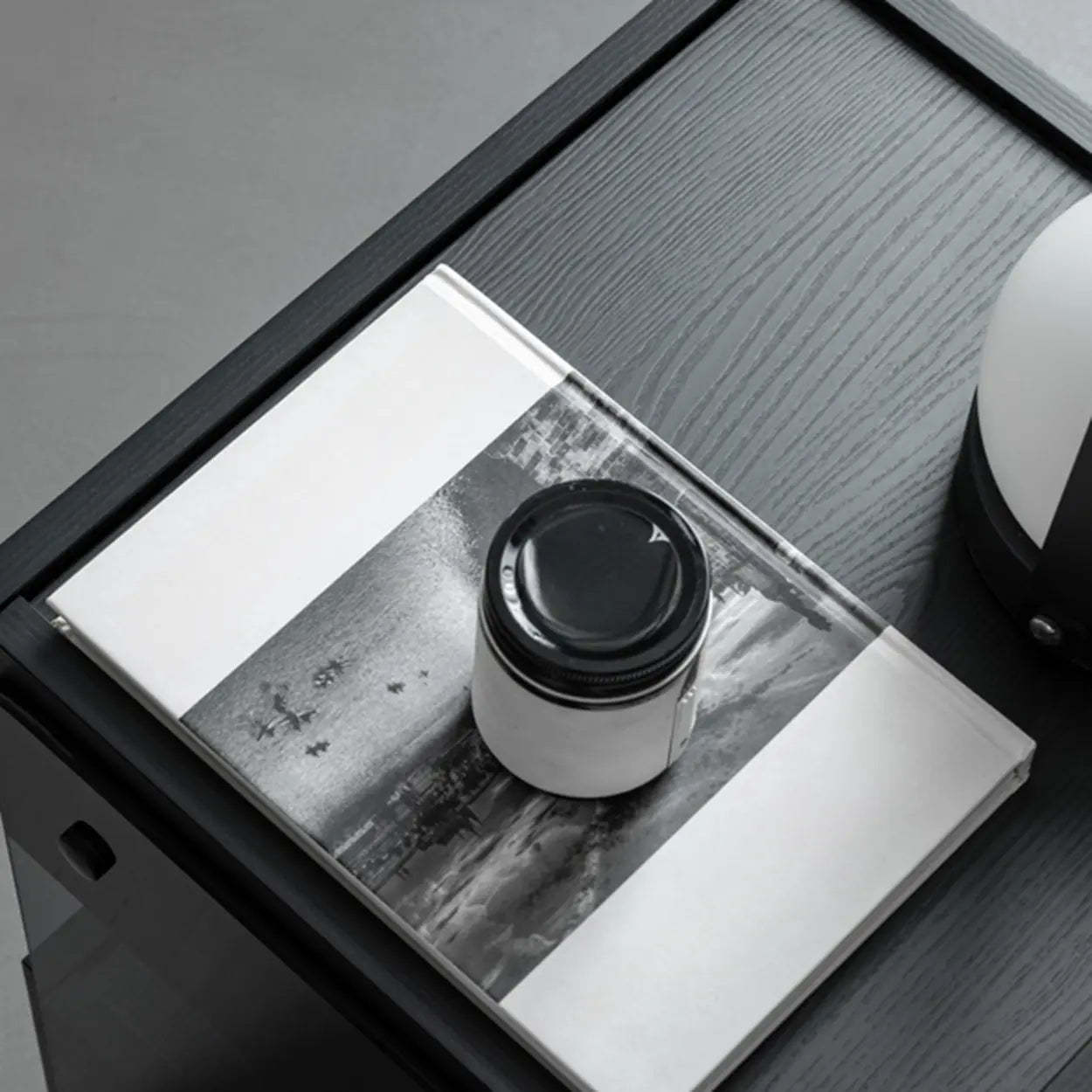 Modern Black Nightstand with Drawer and Open Shelf