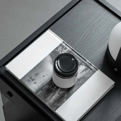 Modern Black Nightstand with Drawer and Open Shelf