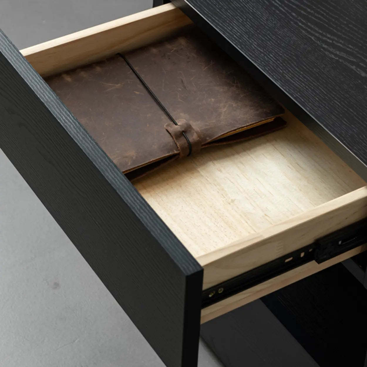 Modern Black Nightstand with Drawer and Open Shelf