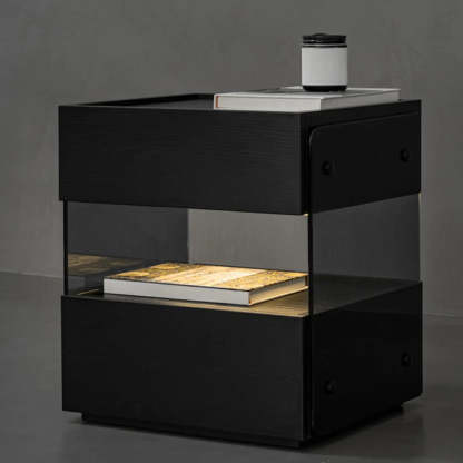 Modern Black Nightstand with Drawer and Open Shelf — Black