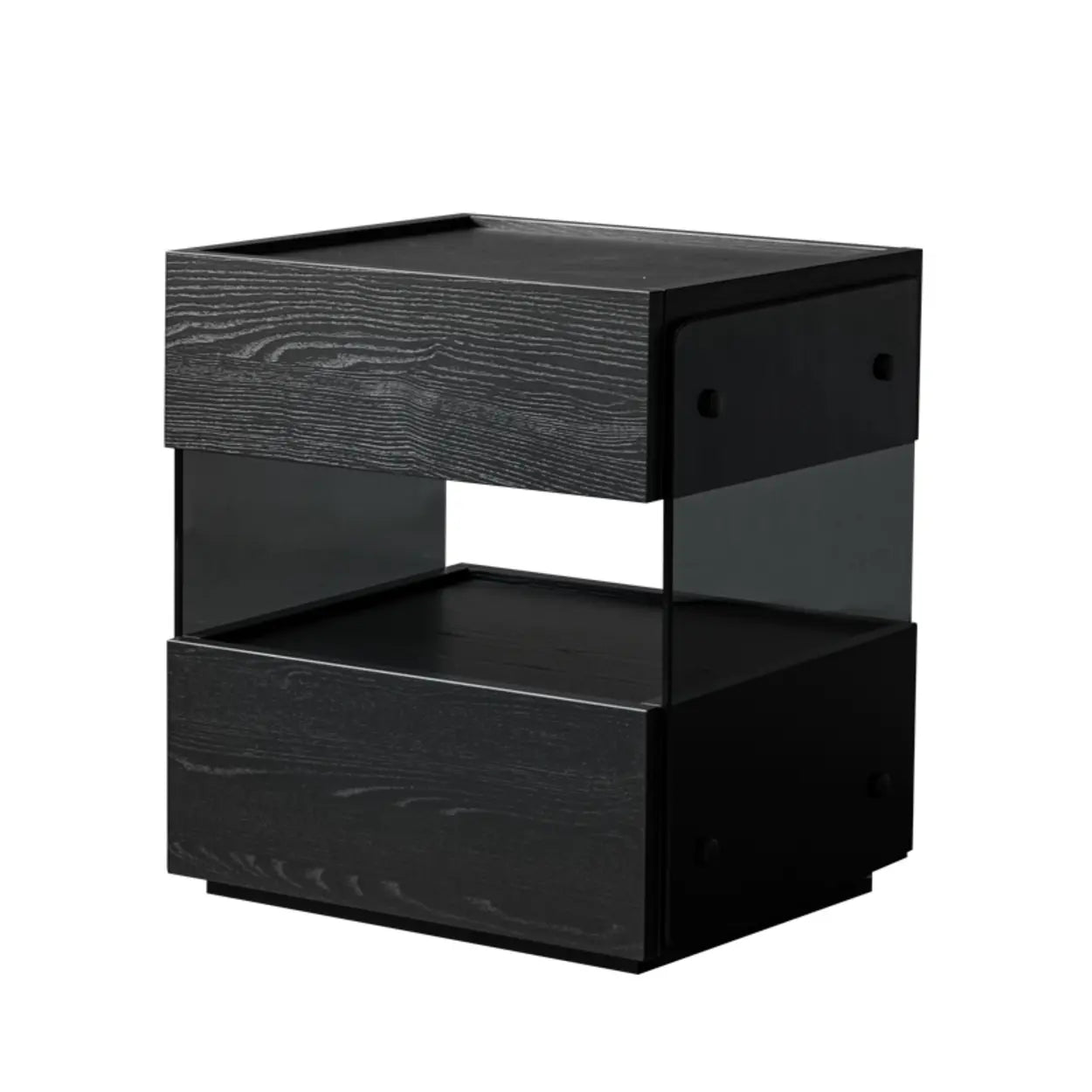 Modern Black Nightstand with Drawer and Open Shelf — Textured Black