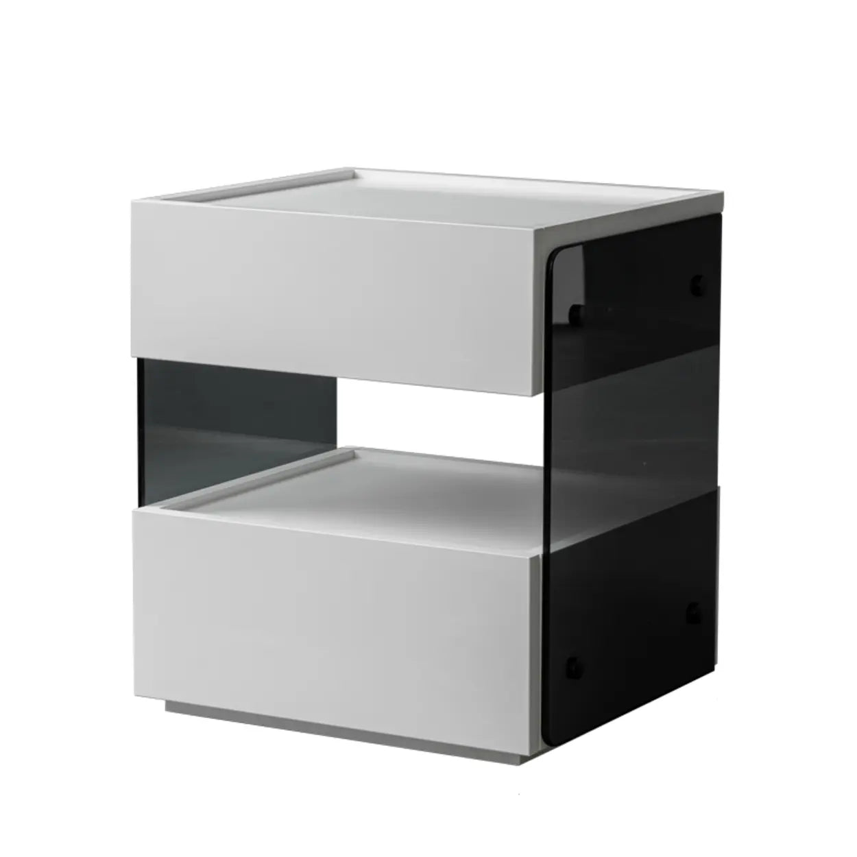 Modern Black Nightstand with Drawer and Open Shelf — Warm White