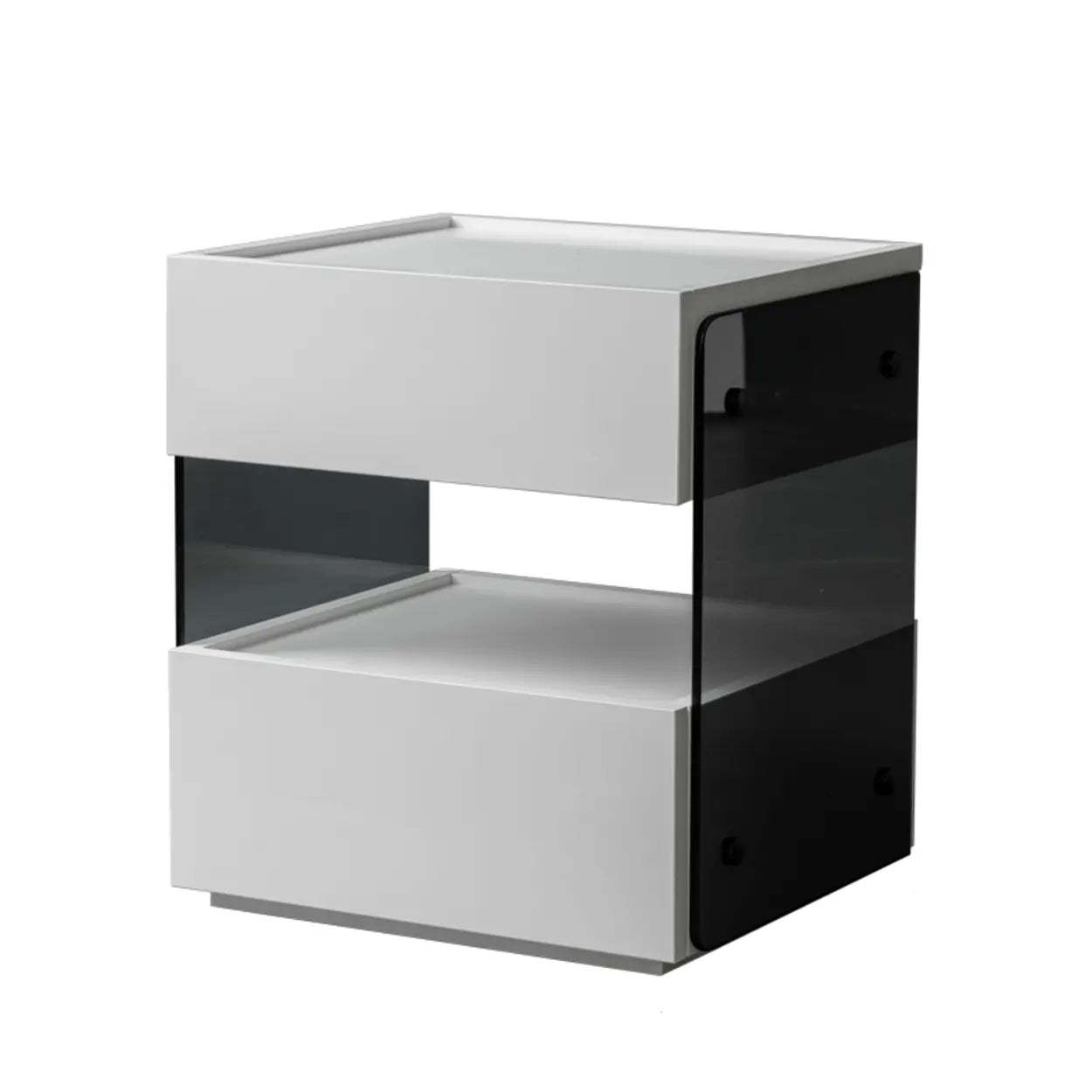 Modern Black Nightstand with Drawer and Open Shelf — Warm White