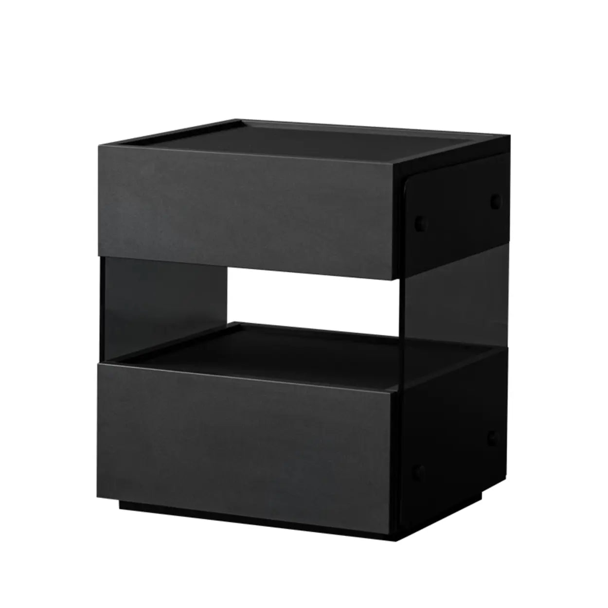 Modern Black Nightstand with Drawer and Open Shelf