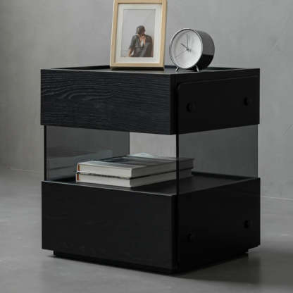 Modern Black Nightstand with Drawer and Open Shelf