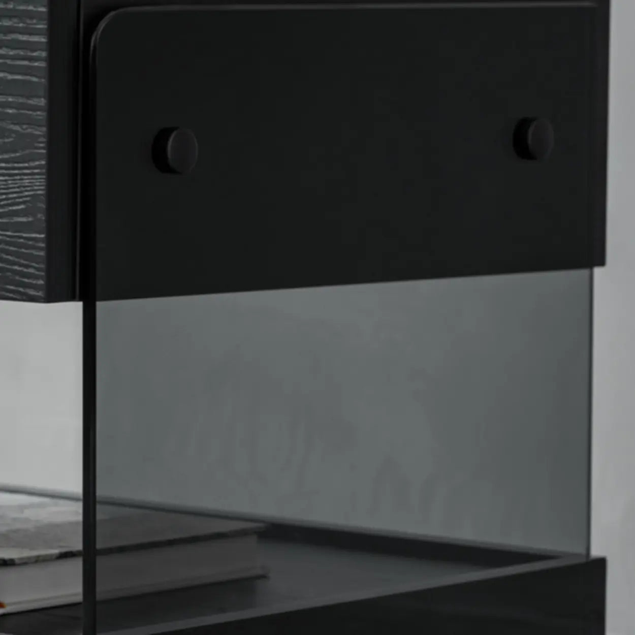 Modern Black Nightstand with Drawer and Open Shelf