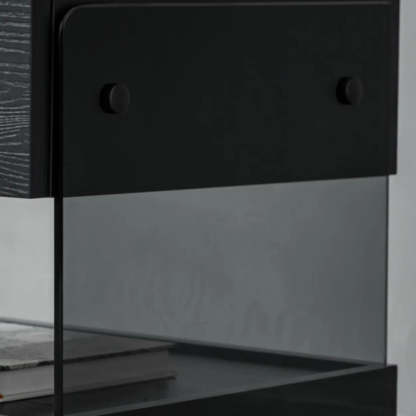 Modern Black Nightstand with Drawer and Open Shelf