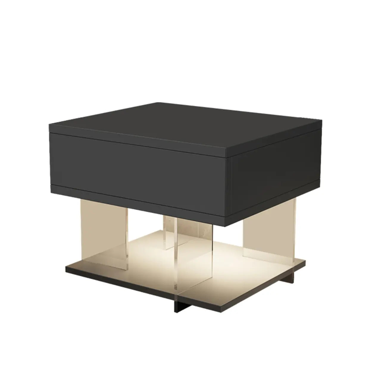 Modern Black Nightstand with LED and Acrylic Legs