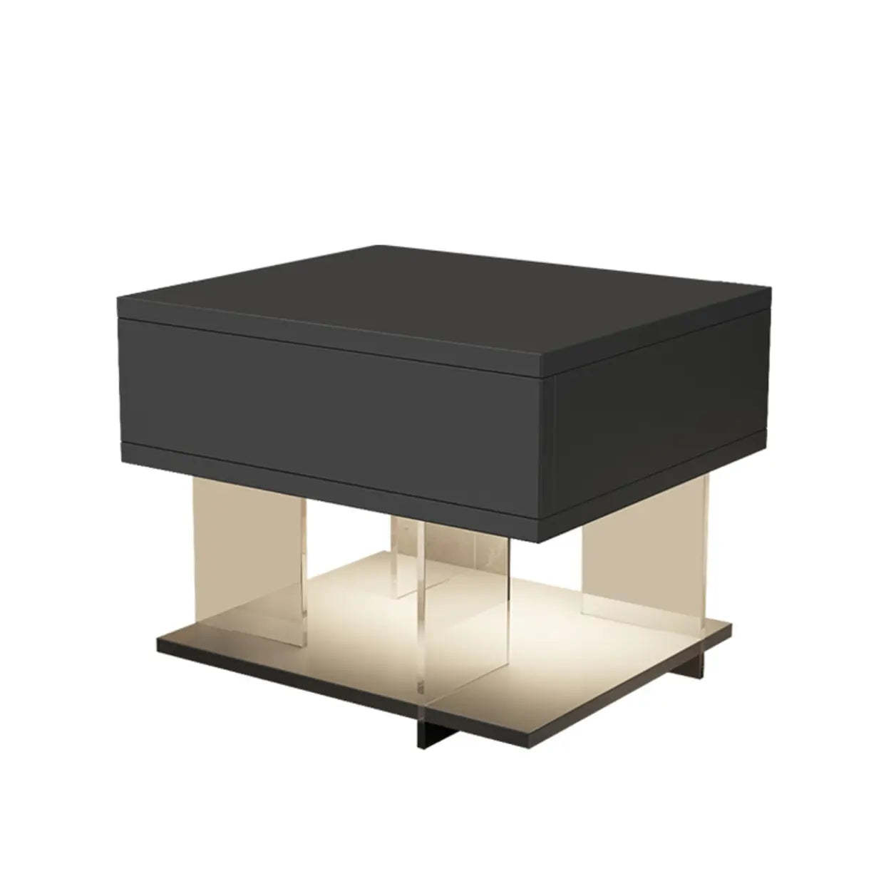 Modern Black Nightstand with LED and Acrylic Legs