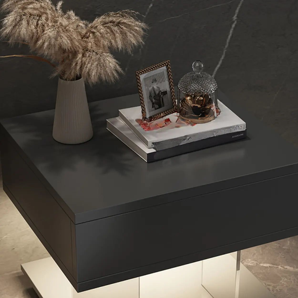 Modern Black Nightstand with LED and Acrylic Legs