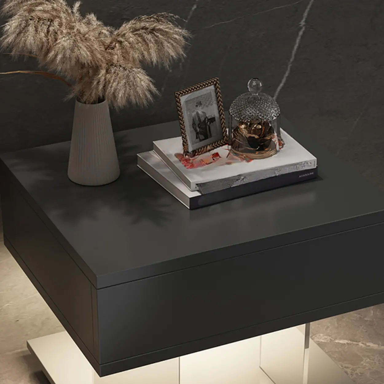 Modern Black Nightstand with LED and Acrylic Legs