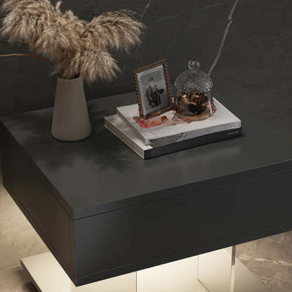 Modern Black Nightstand with LED and Acrylic Legs