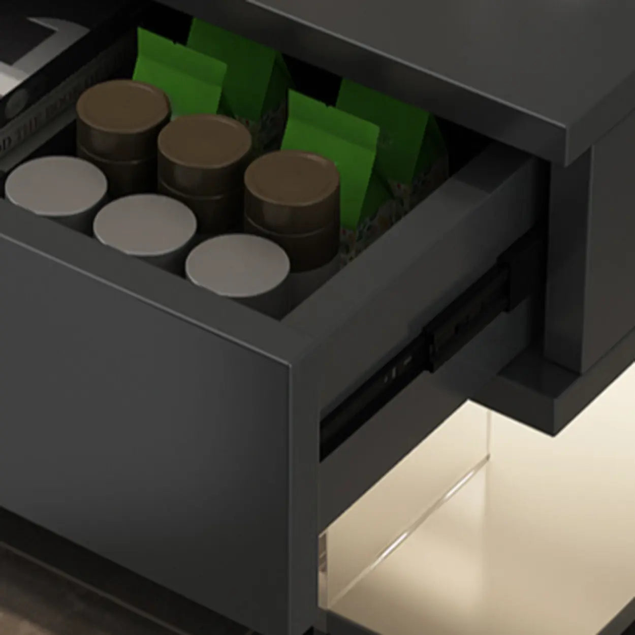 Modern Black Nightstand with LED and Acrylic Legs