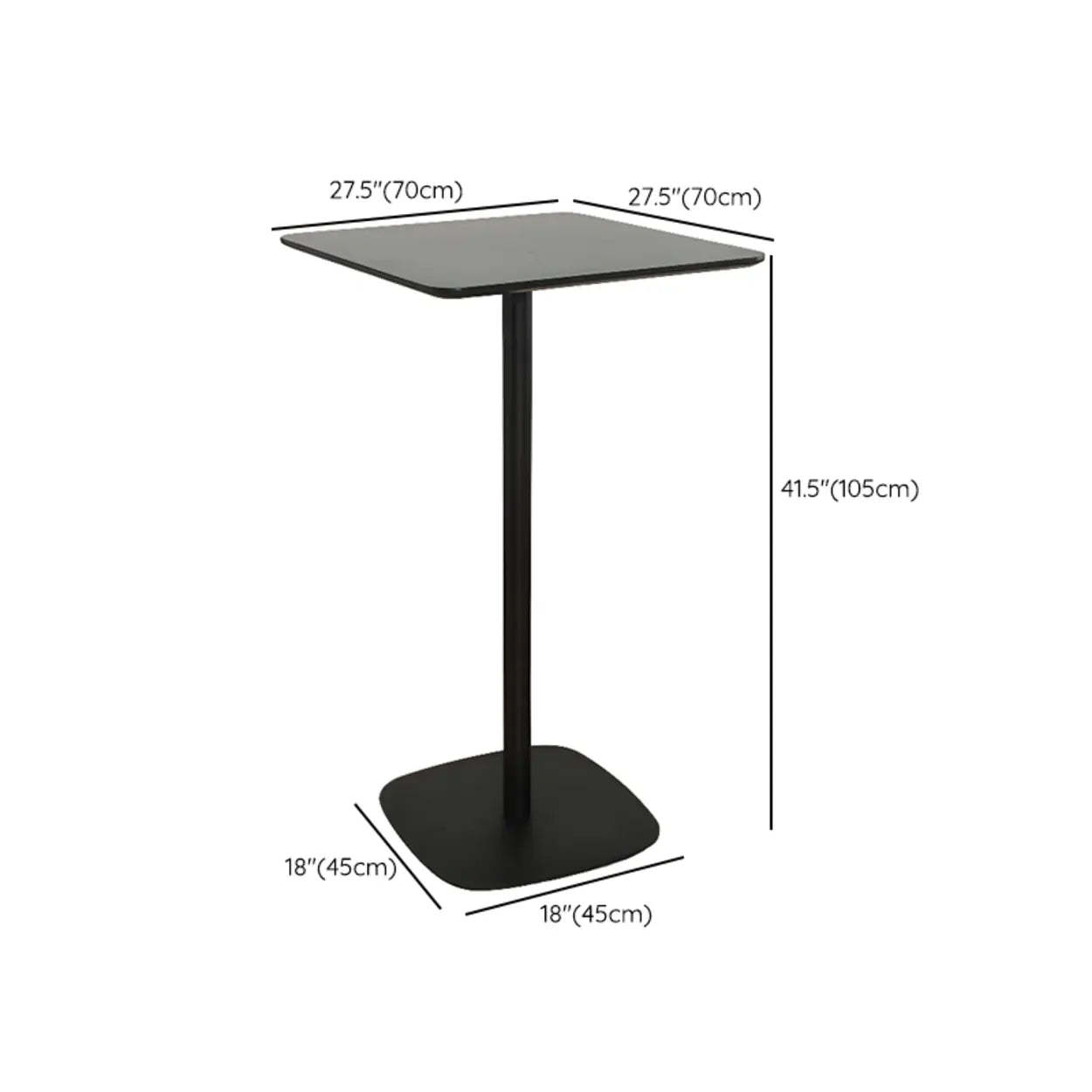 Modern Black Square Bistro Counter Height Bar Table