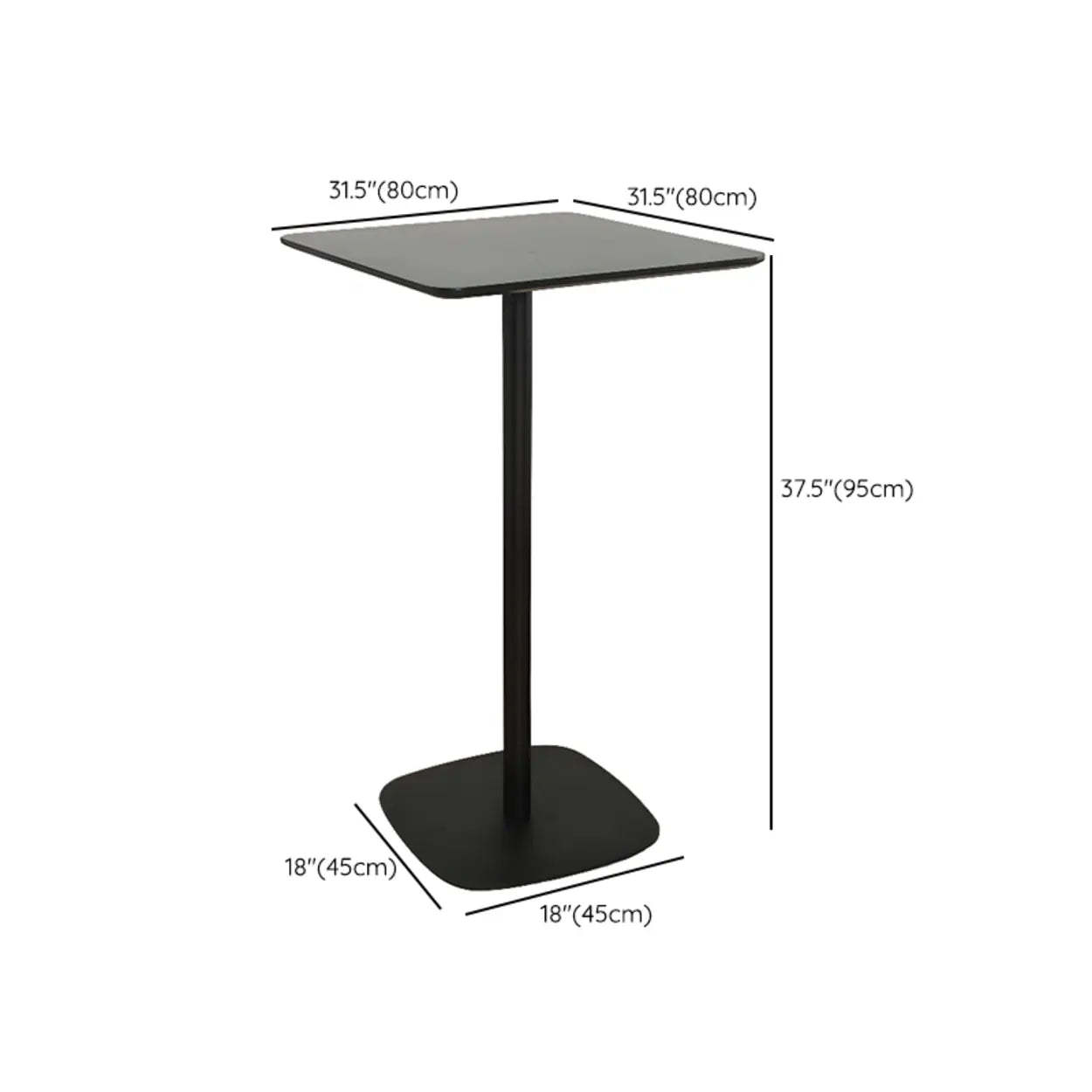 Modern Black Square Bistro Counter Height Bar Table