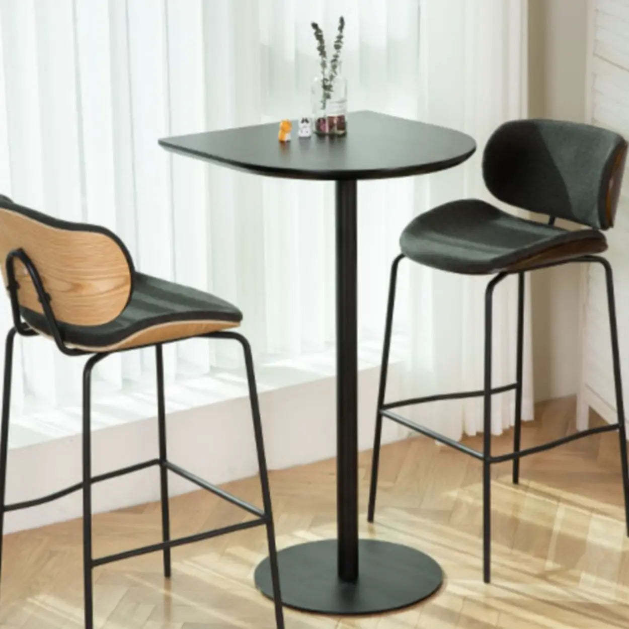 Modern Black Square Bistro Counter Height Bar Table — Round / Table Only