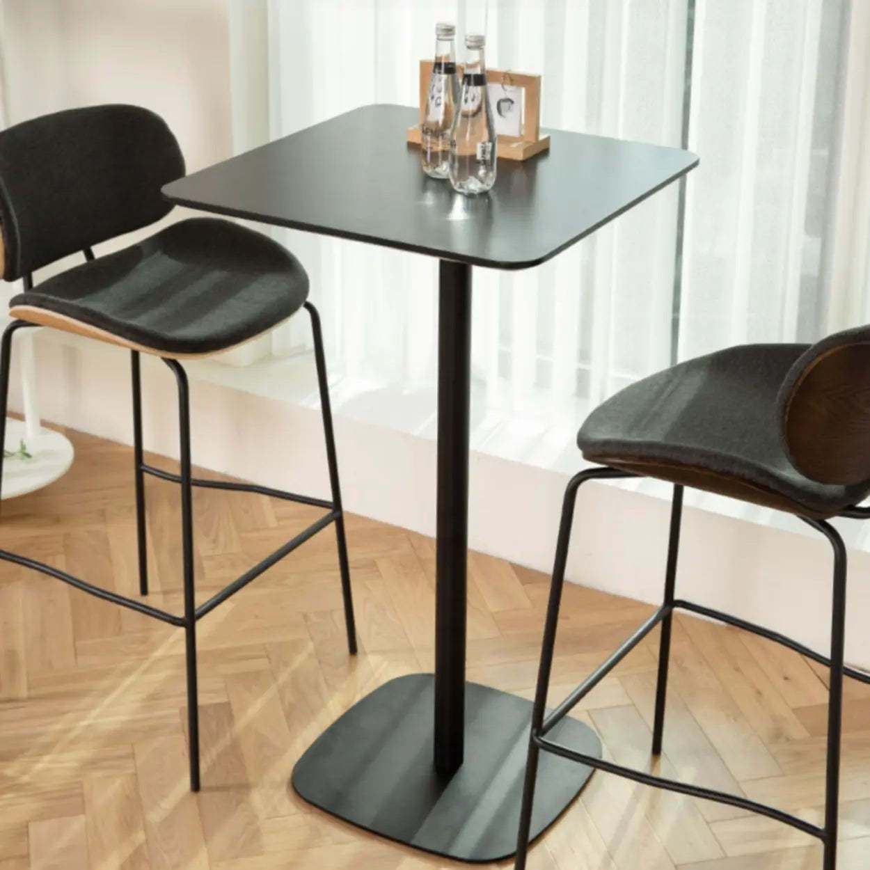 Modern Black Square Bistro Counter Height Bar Table — Round / Table Only