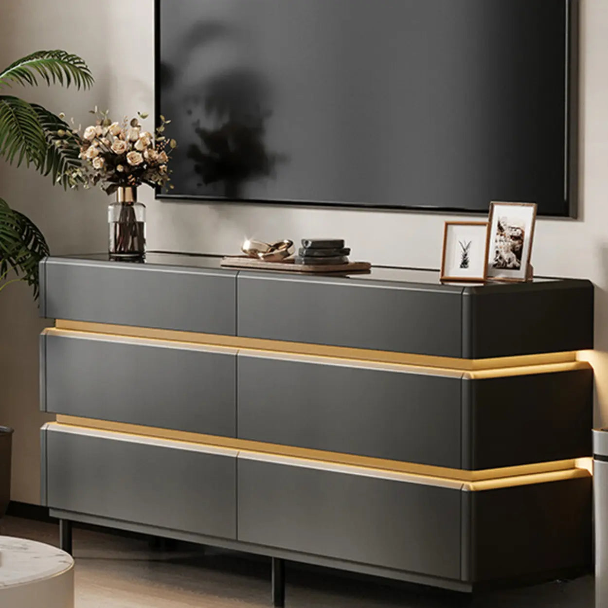 Modern Black LED TV Stand with Drawers