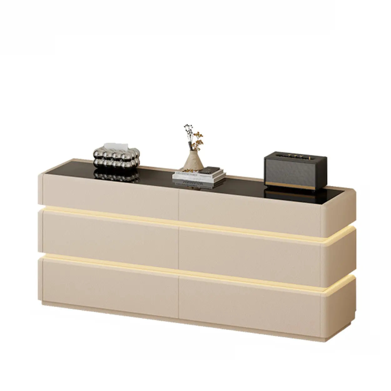 Modern Black LED TV Stand with Drawers — Cream